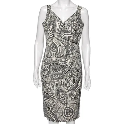 Pre-owned Max Mara Monochrome Paisley Printed Cotton Draped Detail Dress M In Black