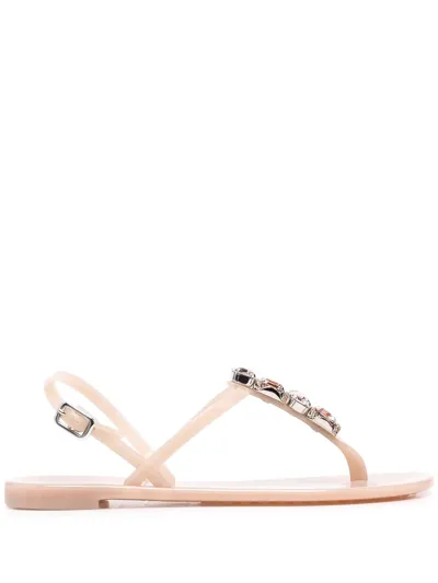 Casadei Crystal-embellished Jelly Sandals In Beige