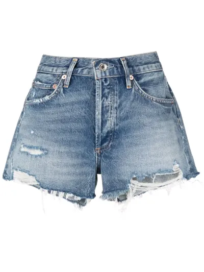 Agolde Distressed Denim Shorts In Blue