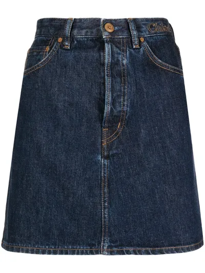 Chloé Buttoned Five-pocket Denim Skirt In Blue