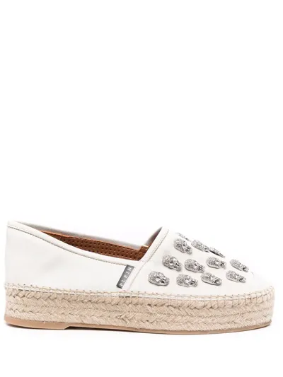 Philipp Plein Crystal-embellished Leather Espadrilles In White