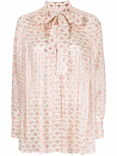 Golden Goose Pussy-bow Collar Jacquard Blouse In Multi