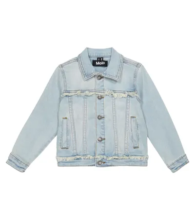 Molo Kids' Hattie Frayed Denim Jacket In Lighted Tinted Blue