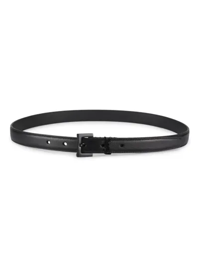 Saint Laurent Tonal Ysl Monogram Leather Belt In Nero