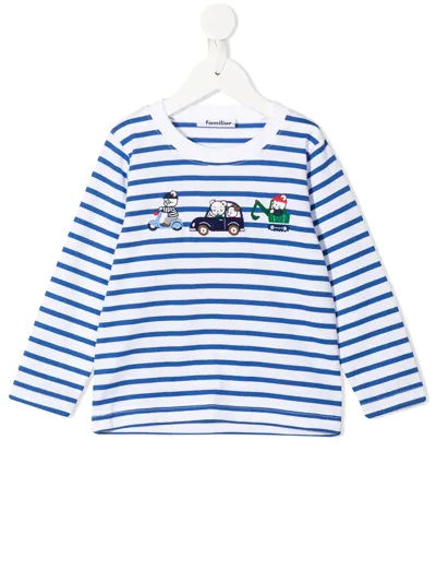 Familiar Kids' Stripe-print Long-sleeved T-shirt In Blue