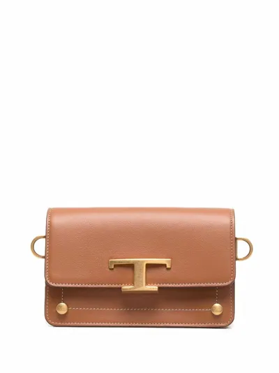 Tod's Logo-plaque Clutch Bag In Brown