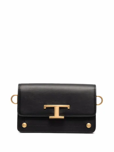 Tod's Logo-plaque Clutch Bag In Black