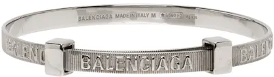 Balenciaga Silver Force Striped Bracelet In Shinsilver