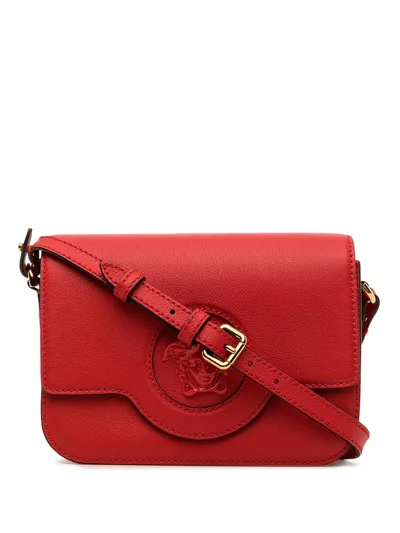 Versace Medusa Leather Crossbody Bag In Red