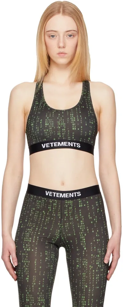 Vetements Black & Green Code Print Sports Bra