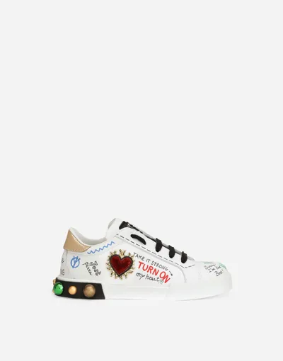 Dolce & Gabbana Kids' Calfskin Portofino Dg King Sneakers In Multicolor