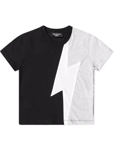 Neil Barrett Kids' Thunder Color Block Jersey T-shirt In Black,grey