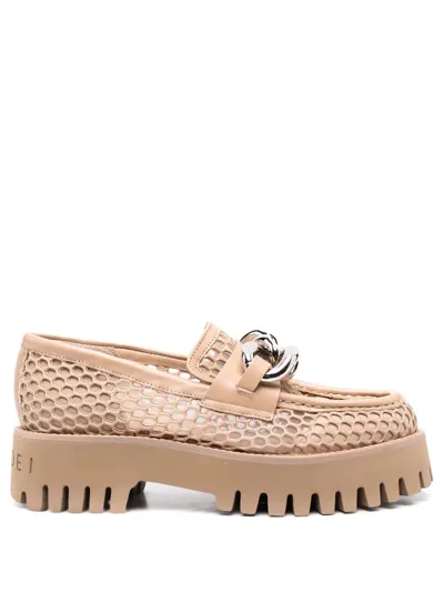 Casadei Chain-trimmed Platform Loafers In Neutrals