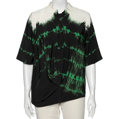 Pre-owned Stella Mccartney Black Tie-dye Printed Silk Asymmetrical Draped Blouse M