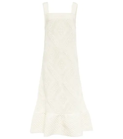 Jil Sander Crochet-knit Cotton-blend Midi Dress In Weiss