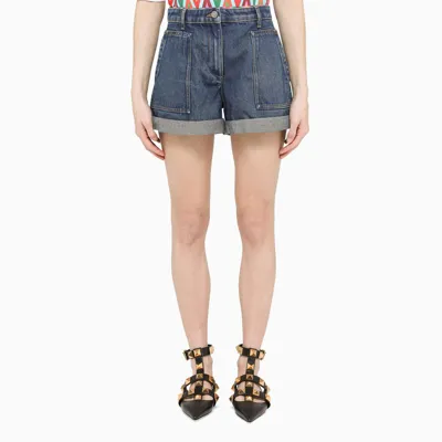 Valentino Blue Denim Shorts With Cuffs