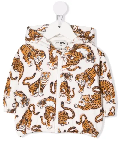 Kenzo Babies' Pop Tiger-print Hoodie In Neutrals