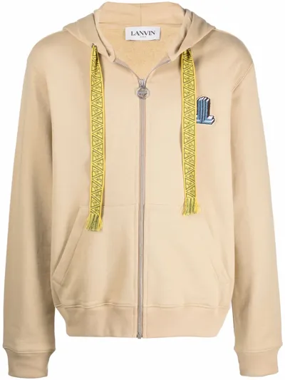 Lanvin Logo-patch Zip-up Hoodie In Neutrals