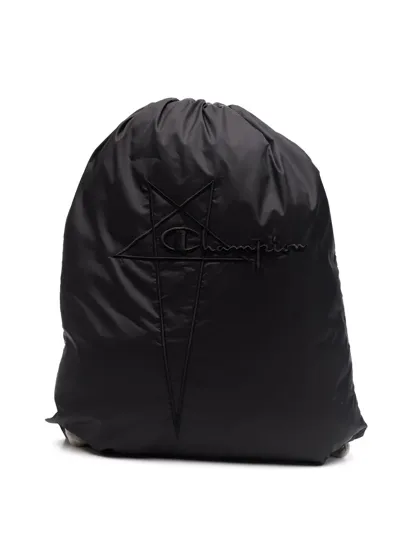 Rick Owens X Champion Large Drawstring Backpack In Black