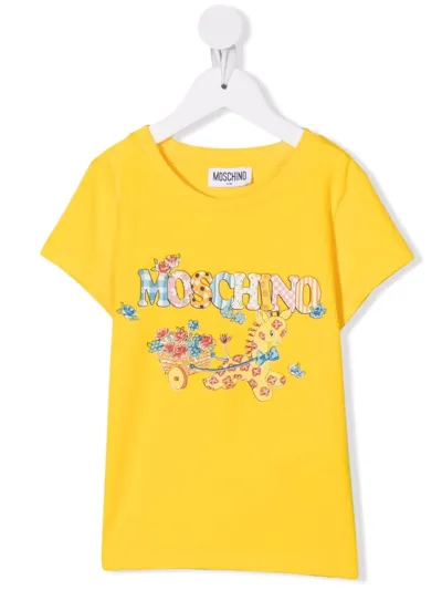 Moschino Kids' Logo-print Cotton T-shirt In Yellow