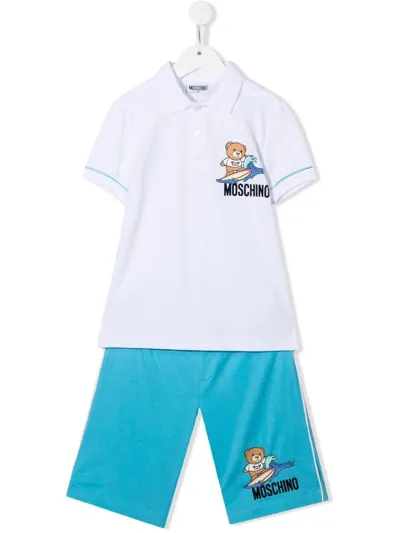 Moschino Kids' Teddy Bear Polo Shirt And Shorts Set In White