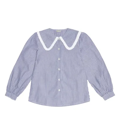 Il Gufo Kids' Striped Cotton Blouse In Ink Blue