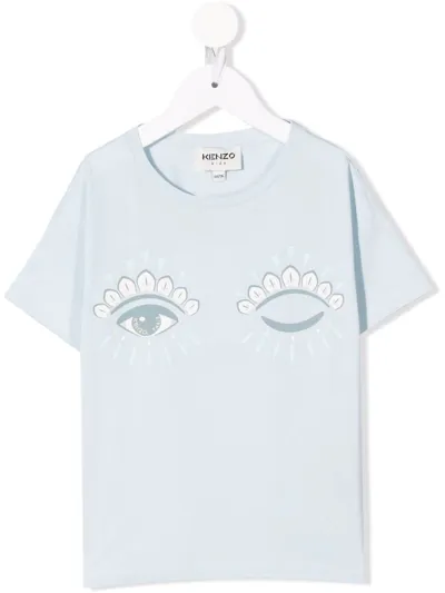 Kenzo Kids' Wink-print Organic Cotton T-shirt In Blue