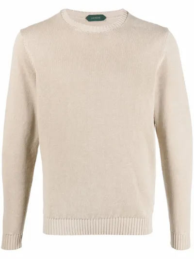 Zanone Ribbed-knit Crew Neck Sweater In Neutrals