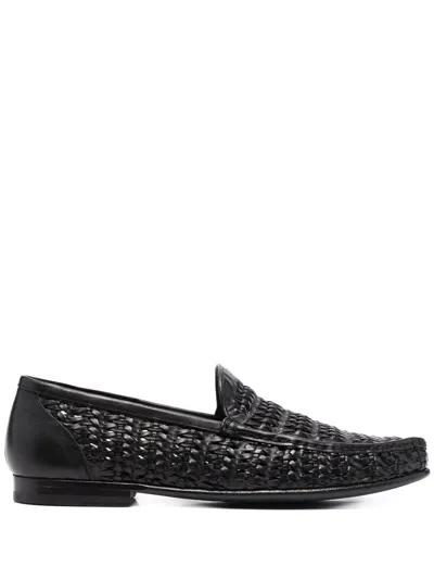 Officine Creative Libre Woven Leather Loafers In Black