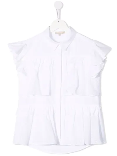 Elie Saab Junior Teen Ruffled-trim Sleeveless Shirt In White