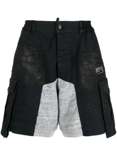 Dsquared2 Distressed Cargo-pocket Panelled Shorts In Black