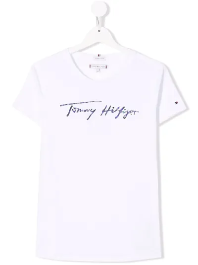 Tommy Hilfiger Junior Kids' Logo-print Organic Cotton T-shirt In White