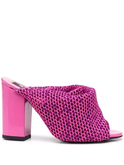 Msgm Mules In Mesh Fabric In Pink