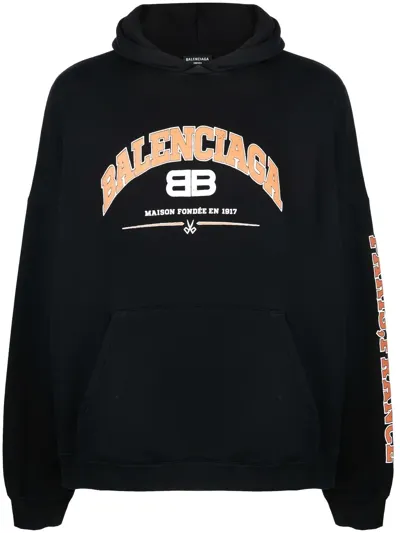 Balenciaga Logo-print Jersey Hoodie In Black Orange White