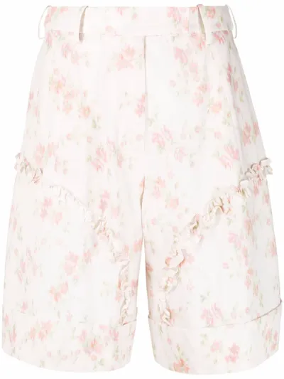 Simone Rocha Smudged Flower-print Cotton Shorts In Neutrals