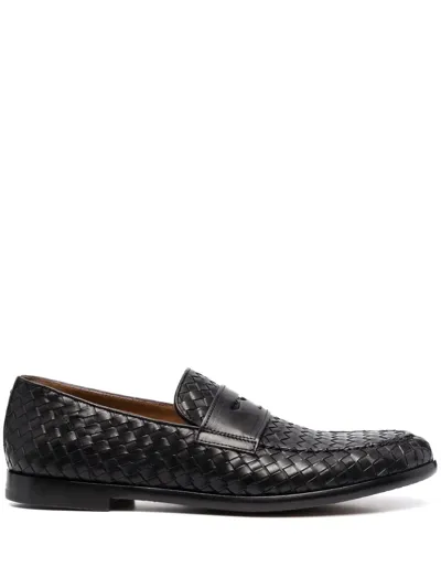 Doucal's Woven-detail Loafers In Black