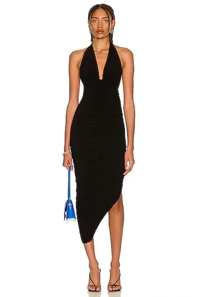 Norma Kamali Halter Side-drape Open-back Midi Gown In Black