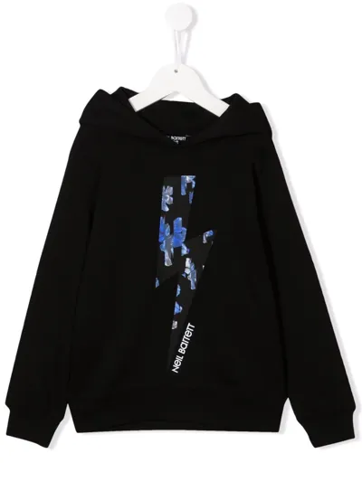 Neil Barrett Kids' Floral-detail Logo Hoodie In Black