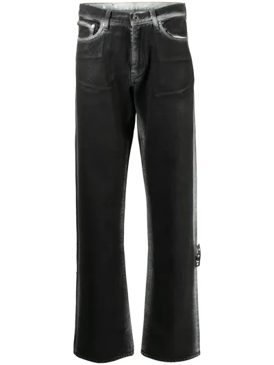 Off-white Diagonal Stripe Print Straight-leg Jeans In 1001 Black White