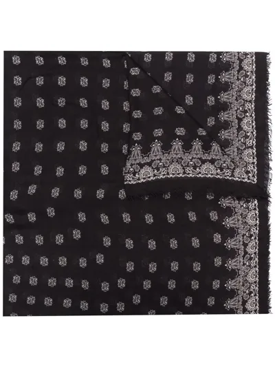 Saint Laurent Paisley Print Scarf In Black Ivory