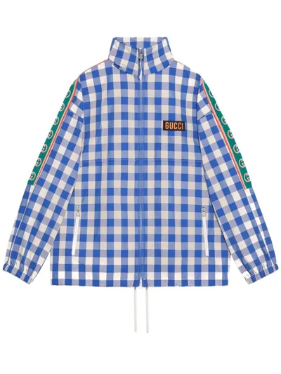 Gucci Pineapple Print Plaid Lightweight Jacket In Blue