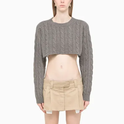 Miu Miu Grey Cropped Sweater With Braided Motif