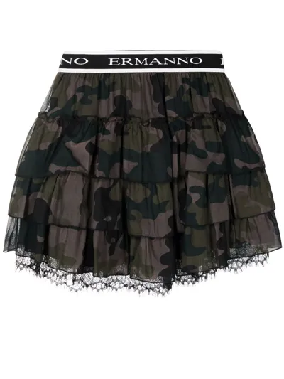 Ermanno Firenze Camouflage-print Logo-print Mini Skirt In Dark Purple