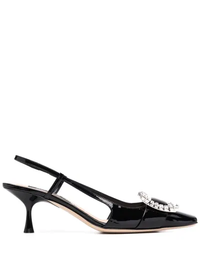 Sergio Rossi Embellished-buckle Mules In Schwarz