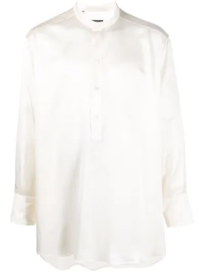 Dolce & Gabbana Long-sleeve Silk Longline Shirt In White