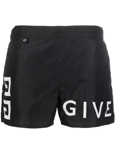 Givenchy Logo-print Elasticated-waist Swim Shorts In Black White