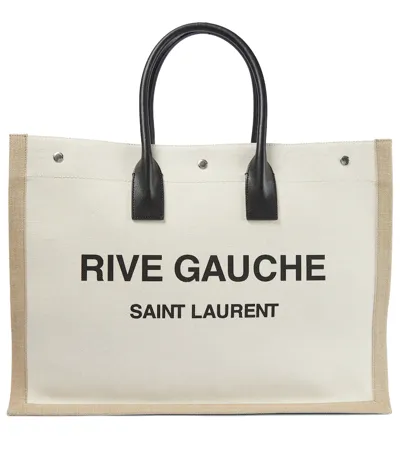 Saint Laurent Rive Gauche Canvas Tote In Ecru