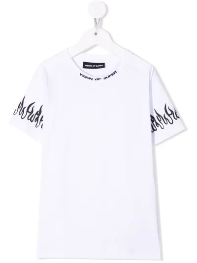 Vision Of Super Teen Flame-print Short-sleeved T-shirt In White