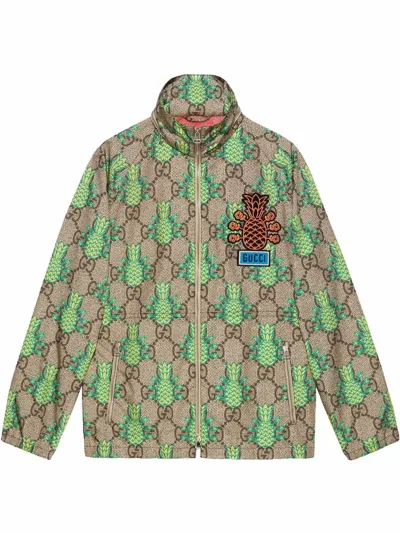 Gucci Gg Pineapple-print Nylon-twill Jacket In Beige