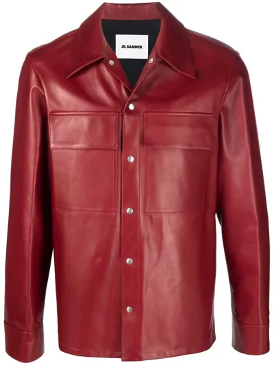 Jil Sander Lambskin Button-up Jacket In Red